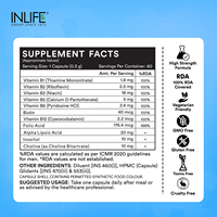 Capsules de bien-être certifiées GMP à base de complexe B, acide folique, inositol, choline – 60 capsules pour adultes, marque privée OEM, durée de conservation de 24 mois