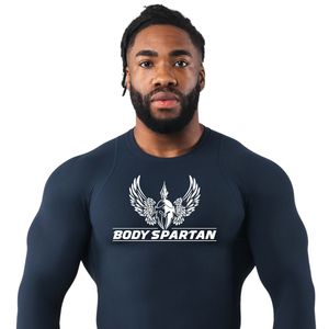 Men's Midnight <b>Blue</b> Compression Long Sleeve T-Shirt Lightweight Athletic <b>Base</b> <b>Layer</b> Fitness Training Apparel Top - Product Image 2