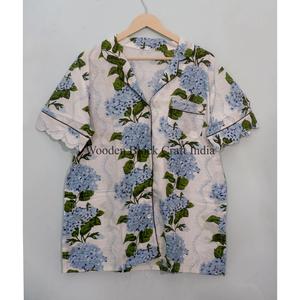Ensemble de pyjama Kangura en coton indien fait main, imprimé à la main, style vintage, vêtements de nuit courts pour femmes, pour l'automne - Product Image 5