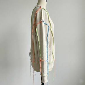 Deconstructed Women's Winter Autumn Sweatshirt Exposed Seam Pullover Streetwear <b>Raw</b> Edge Contrasting Neon Crewneck 100% Cotton - Product Image 3