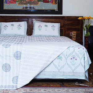 Handmade Bohemian Indian Kantha Quilt Block Print Fluffy Cotton <b>Bedspread</b> Reversible All-Season Bed Cover for Home & Hotel - Product Image 6