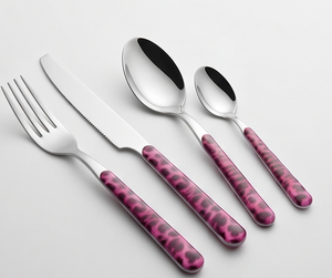 Juego de cubiertos moderno con mango de leopardo morado, de acero inoxidable, apto para lavavajillas, para decoración de mesa de boda - Product Image 1