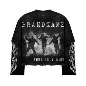 เสื้อยืดฮิปฮอปพรีเมียมแขนยาวสองชั้น พิมพ์ลายกราฟิกตามสั่ง ทรงโอเวอร์ไซส์ ผ้าฝ้าย คอกลม แขนยาวสองชั้น ผลิตจากโรงงาน - Product Image 1