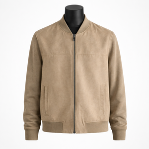 <b>Men's</b> <b>Suede</b> Bomber <b>Jacket</b> Stand Collar Zipper Closure Casual Autumn Wear Regular Fit Solid Color Long Sleeve <b>Jackets</b> for Sale - Product Image 1