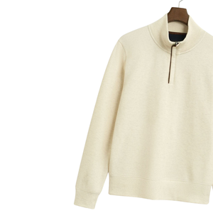 Affordable Price 100% Cotton Winter Men's Half Zip Sweatshirts New Fashion Solid Beige Color Long Sleeve Pullover Sweatshirts - Product Image 6