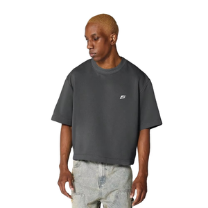 T-shirts unisexes à col montant en molleton bouclette 300 GSM pour hommes, coupe courte, impression graphique personnalisée, épaules tombantes, style streetwear – Fournisseur en gros - Product Image 1