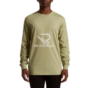 T-shirt homme en coton lourd américain 250g, couleur unie, manches longues, col rond simple, veste d'automne. - Product Image 1