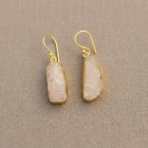 SOUMYA CREATIONS BGE-4 Boucles d'oreilles pour femme en laiton plaqué or vintage, style bohème, avec quartz en forme de goutte d'eau et serti clos - Product Image 4