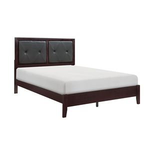 Letto Queen Size dal Design Contemporaneo, Finitura Espresso, Testiera Imbottita in Ecopelle con Bottoni, per Camera da Letto Moderna - Product Image 2