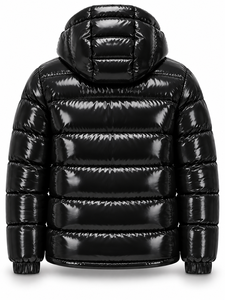 Men's Hooded Puffer <b>Jacket</b> Black PU Down Filled Windproof Zipper Closure <b>Casual</b> Winter Coat - Product Image 2