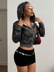 Women Grey Solid <b>Sequined</b> Crystal Waterproof Zip Hoodies Streetwear Long Sleeve Sweatshirt Casual Fashion <b>Jacket</b> Custom Logo - Product Image 6