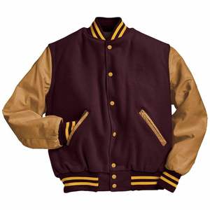 Veste varsity pour homme vert foncé avec manches en cuir noir, col rabattu, fermeture boutonnée, couleur unie, vêtement décontracté pour l'automne - Product Image 5