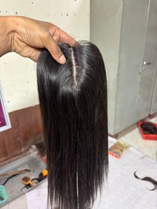 Toupee con Frente de Encaje, Cabello Indio Liso con Ondas Naturales, Cabello Remy 100% Densidad, Parte Central, Base de Seda, Nudos Invisibles - Product Image 4