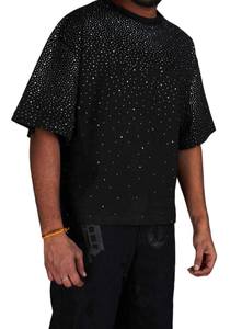 T-shirt personnalisé pour homme avec strass, tissu tricoté 180 GSM, col rond, manches courtes, style hip-hop, logo imprimé uni - Product Image 3