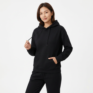 Ensemble de survêtement unisexe noir avec sweat à capuche et pantalon de jogging, décontracté, couleur unie, 100 % coton respirant, avec cordon de serrage - Product Image 4