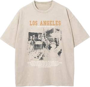 Oversized Graphic T <b>shirts</b> <b>for</b> <b>Men</b> Acid Wash Los Angeles Vintage Tees Streetwear Baggy Cotton <b>Shirts</b> - Product Image 1