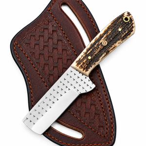 Couteau de chasse artisanal avec manche en bois de cerf, étui en cuir, lame à pointe tombante en acier inoxydable, qualité industrielle OEM pour le camping et la survie - Product Image 1