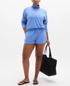 OEM 2 Piece Loungewear Regular Fit Half <b>Zip</b> Sweatshirt and Shorts Soft Fleece Tracksuit Activewear Streetwear Vintage Jogger Set - Product Image 2
