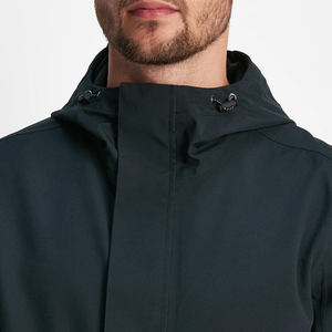 <b>Men's</b> Hooded Long <b>Coat</b> Solid Black Polyester Shell Zipper Closure Waterproof Casual <b>Summer</b> Front Logo OEM Service - Product Image 3