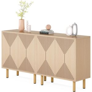 Buffet classique de 59 pouces en bois naturel, meuble de rangement autoportant pour salon - Product Image 4