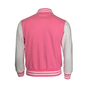 Veste universitaire unisexe rose personnalisée pour l'hiver, boutons blancs, bordure rayée, col montant, décontractée, respirante, logo frontal, fabricant OEM - Product Image 6