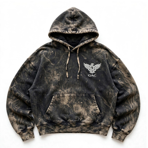 Sweat à capuche oversize pour homme, délavé à l'acide, avec broderie frontale, poche kangourou, capuche à cordon de serrage, poignets côtelés, style streetwear vintage - Product Image 1