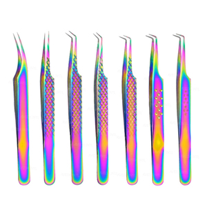 Pinces à cils antistatiques arc-en-ciel, pinces professionnelles pour extensions de cils, pinces à cils en acier inoxydable - Product Image 1