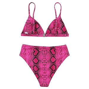 Women's Pink Snake Print <b>Bikini</b> <b>Set</b> <b>Triangle</b> Top Hipster Bottoms Spandex Polyester Knitted Stretch Regular Fit - Product Image 2
