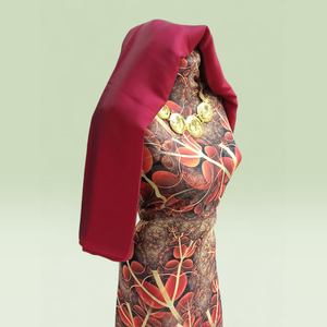 Dirac suisse allemand bordeaux et marron avec imprimé floral abstrait |   Ensemble de tissus de luxe pour robe de mariée somalienne - Product Image 2