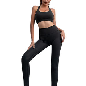 Women's 2-Piece Yoga <b>Set</b> Solid Color Sports Bra Full-Length Leggings Breathable Spandex Nylon Sporty Style All Seasons - Product Image 4