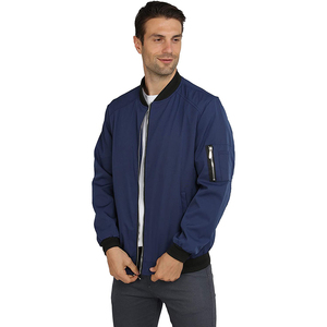 2026 Premium Quality Men Navy Blue Regular Fit Zipper Closure Solid Color Polyester Material Casual Wear Bomber <b>Jacket</b> For Sale - Product Image 4