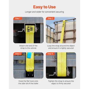 Sangles de treuil 4 po x 30 po avec capacité de charge de 6 000 lb et résistance à la rupture de 18 000 lb, attaches à cliquet à crochet plat pour camions à plateau et marchandises - Product Image 5