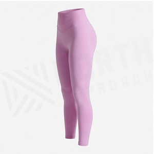 Leggings taille haute sans couture pleine longueur rose uni en Spandex et Polyester, extensibles dans les quatre sens, pour le yoga et les vêtements de sport pour femmes - Product Image 3
