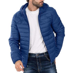 Chaqueta Acolchada Azul con Capucha para Hombre, Ligera, con Cierre de Cremallera, Abrigo Casual de Invierno, Corte Ajustado, Relleno de Poliéster, Resistente al Viento, Color Sólido - Product Image 4