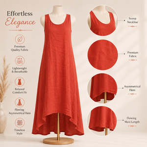 Women's Rust Orange Linen Sleeveless High Low Midi <b>Dress</b> Casual Summer Beach Vacation <b>Loose</b> Fit Boho Elegant Lightweight <b>Dress</b> - Product Image 5