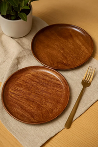 Juego de Platos de Madera Hechos a Mano |   Platos de Madera de Acacia Natural para Servir, Comer y Decoración de Cocina - Product Image 4