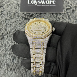 Montre pour homme de luxe, style hip-hop, entièrement sertie de diamants Moissanite VVS, en acier inoxydable, verre saphir, mouvement quartz ETA - Product Image 6