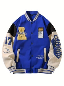 High Quality 100% Cotton Blue Men's Varsity <b>Jacket</b> Embroidered Letter Patch Design Preppy College Baseball Style <b>Jacket</b> - Product Image 1
