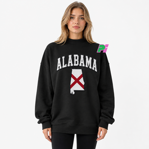 Sudadera de cuello alto para mujer con letras de ALABAMA en aplique, mapa del estado, forro polar grueso, estilo oversize. - Product Image 1