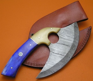 Damasco Chef cocina Ulu cuchillo hecho a mano vaina de cuero ajustable orientación de la mano Apto para lavavajillas cortador de Pizza de nuevo diseño - Product Image 1