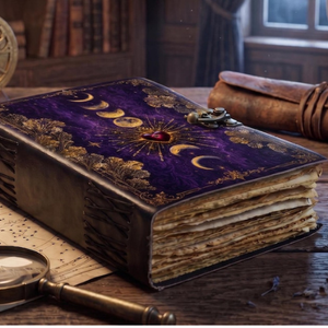 Grimoire en cuir Cœur Céleste et Lune, Livre des Ombres fait main, Carnet de Sorcellerie, Journal Gothique en Cuir - Product Image 3