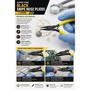 Pince à bec de canard noire ultra-fine 115 mm, outil de pliage de fil de précision pour la fabrication de bijoux, ZetomedPro - Product Image 5