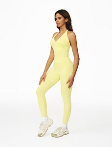 Conjunto de Yoga sin Costuras de 2 Piezas, Top Corto de Cintura Alta y Leggings de Color Sólido, Ropa Deportiva sin Espalda para Mujer - Product Image 4