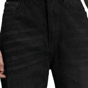 Jean en denim de coton noir uni pour homme, taille haute, coupe droite, coupe classique, poids moyen, pour l'automne - Product Image 5