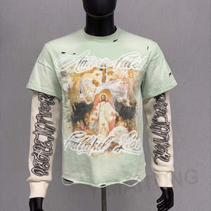 Camiseta de algodón con lavado ácido al por mayor OEM, camiseta personalizada de peso pesado con impresión DTG, camiseta vintage negra extragrande con efecto lavado. - Product Image 1