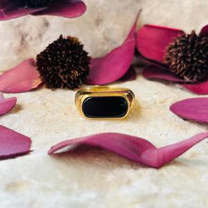 <b>Black</b> Onyx Signet <b>ring</b> Gold Plated Brass Geometric Pinky <b>ring</b> for <b>Men</b> - Product Image 1