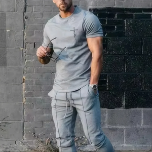 Ensemble de sport tendance pour homme, imprimé 3D, décontracté, jogging, streetwear, t-shirt à manches courtes, pantalon long, 2 pièces - Product Image 5