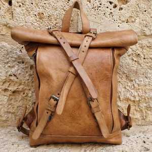 Modern Business Genuine Leather Roll Top Backpack Sleek Cowhide Leather <b>Bag</b> Professional Travel <b>Work</b> Pack LRTB-0128 - Product Image 4