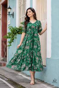 Women Wear Black Red Floral Midi Dress Loose Fit Casual Summer Beach Style Polyester Kurti India Pakistan Western Wear <b>Kurtis</b> - Product Image 2