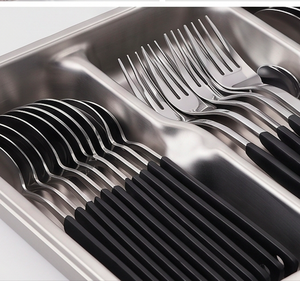 Minimalist Cutlery Set With Black <b>Plastic</b> Handles Stainless Steel <b>Mirror</b> Polish Dishwasher Safe For Catering Events And Cafe - Product Image 3